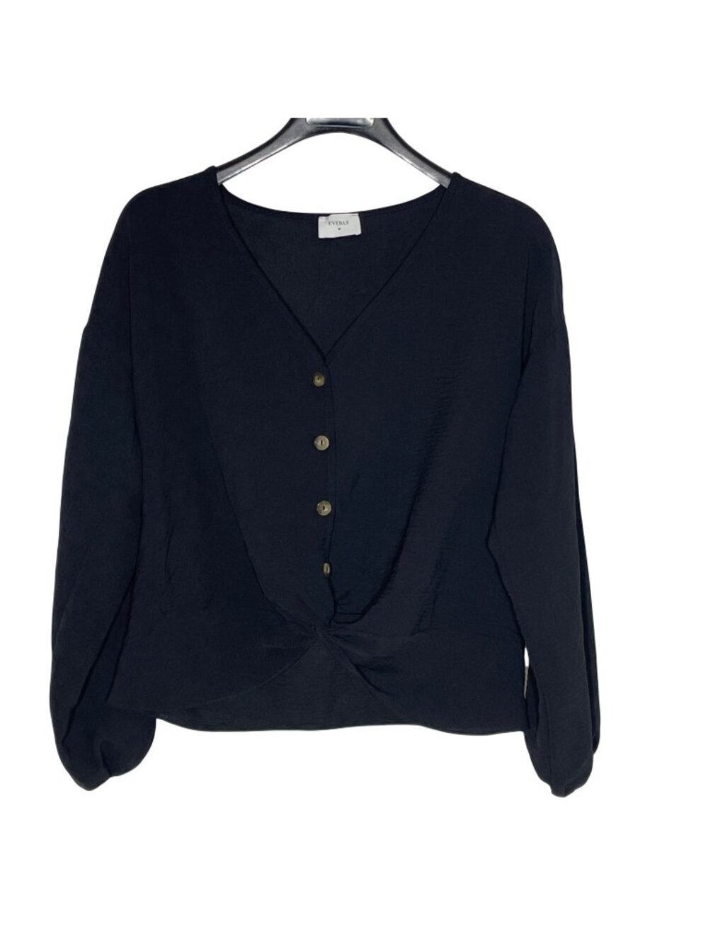 Everly Aritzia V-Neck Twist Front Boxy Cropped Top Blouse Black Sz SM